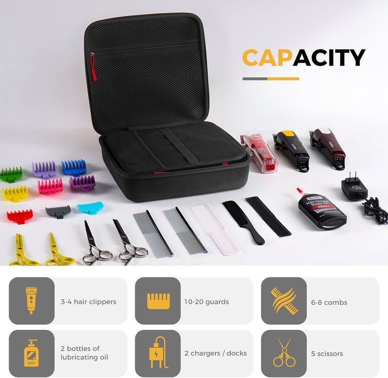 Procase حقيبة أدوات الحلاقة الصلبة، حقيبة سفر لـ 3-4 ماكينات حلاقة وإمدادات، صندوق تخزين منظم للمقصات مع فواصل قابلة للتعديل، حامل محمول لمجموعات حلاقة الرجال - أسود - Image 4